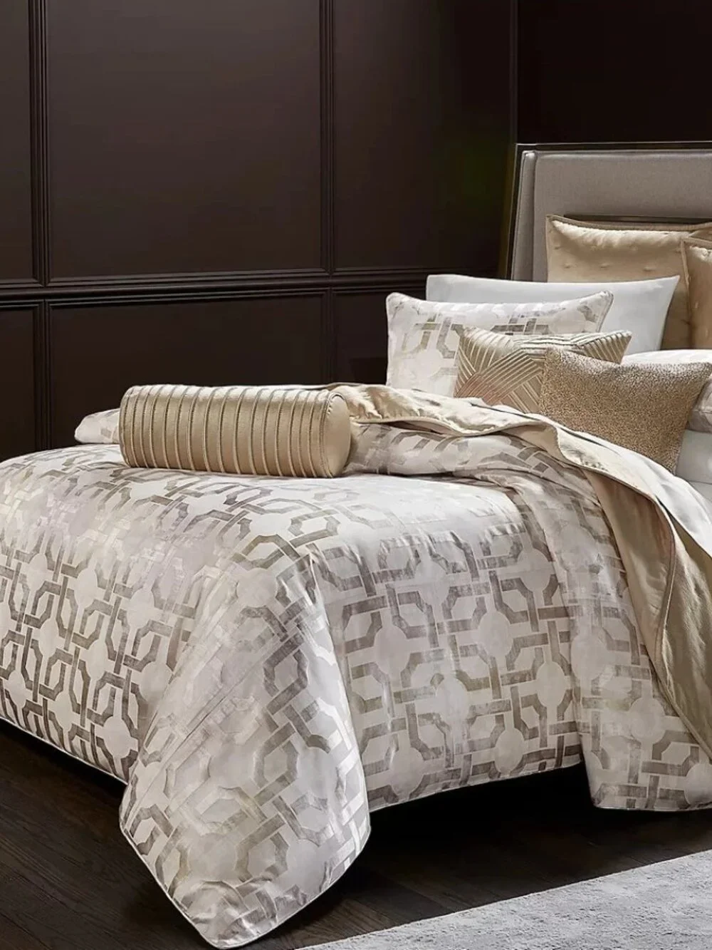 Hotel Collection Luxury Fresco 3Pc Queen Duvet Cover Set Gold Jacquard - New